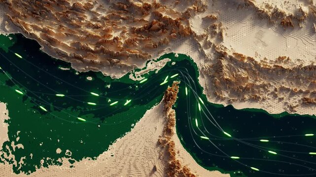 Open Maritime Strait of Hormuz, Shipping Lanes and Trade Routes Concept Showing Navigation and Logistics