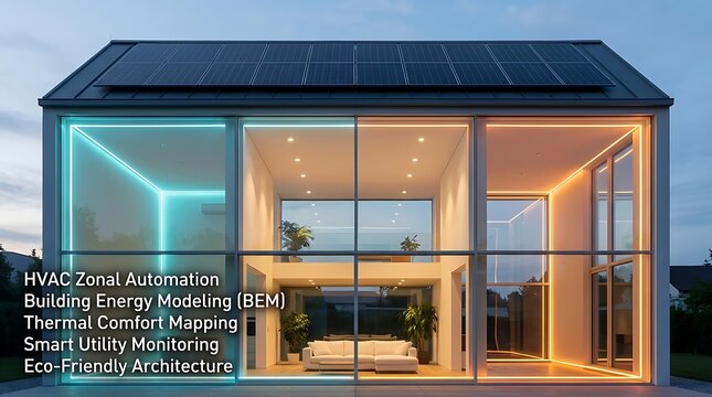 Rumah Pintar Modern dengan Otomatisasi HVAC, Pencahayaan LED, dan Panel Surya Menyoroti Arsitektur Ramah Lingkungan