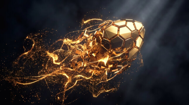 Golden Geometric Ball Exploding with Energetic Particle Trails