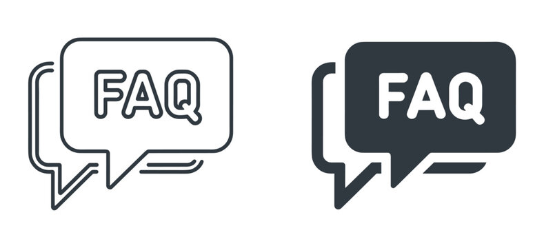 FAQ Icons: A pair of speech bubble icons with the letters FAQ inside, representing frequently asked questions and customer support.