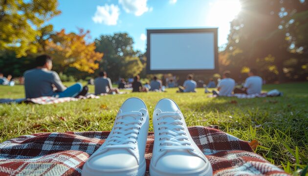 Outdoor Cinema Experience with Friends on a Sunny Autumn Day.