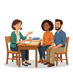 Obraz premium Teacher meeting with parents at school desk discussing education 