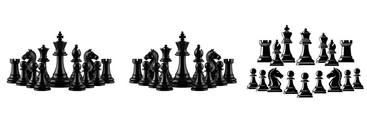 Black Chess Pieces Set, Complete Professional Game Figures Collection, Strategic Board Game Elements, Isolated on transparent PNG background © kingdom