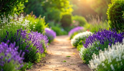 Obraz premium Lavender's embrace, a sun-kissed path unfolds.