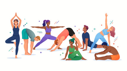Obraz premium Diverse group of people practicing yoga.