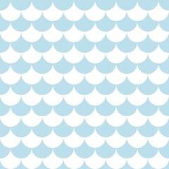 Bright sky blue and white fish scale seamless pattern. Scallop geometric background for fabric, wallpaper, wrapping paper, and vector textile design. © MDC