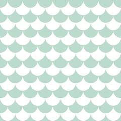 Mint green and white fish scale seamless pattern. Cute scallop geometric background for fabric, wallpaper, wrapping paper, and vector textile design. © MDC