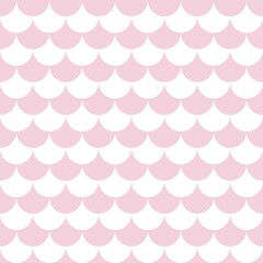 A vibrant magenta pink and crisp white fish scale pattern. Eye-catching seamless scallop geometric background for trendy modern fashion prints. © MDC