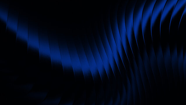 Blue and black with a pattern of soft curved lines that resembles the folds of silk or the wavy surface of metal. These lines are suitable for presentation backgrounds, wallpapers, banners, 