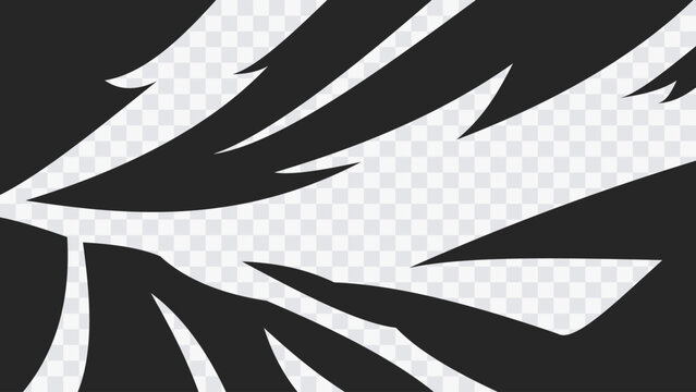 Abstract manga motion effect with sharp black flowing shapes and aggressive anime-style speed design on transparent background. Dynamic comic action element for attack scenes.