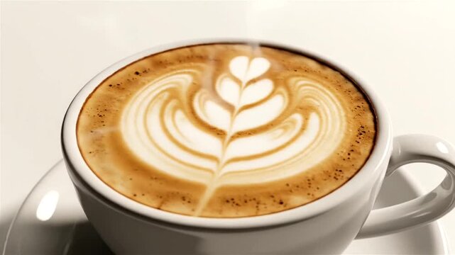 A cup of coffee with beautiful latte art on top.