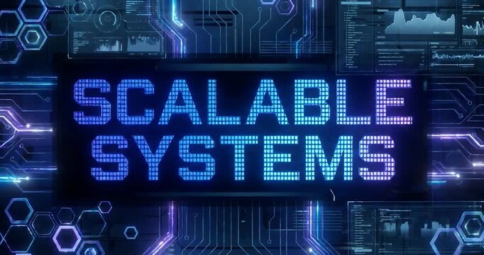 Scalable system digital technology with glowing blue light circuit board and data charts, futuristic chart and digital system background featuring advanced technology and scalable data circuit board