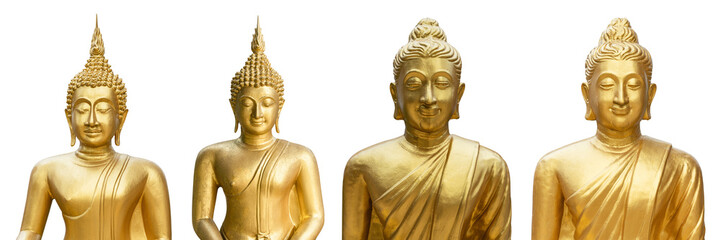 Naklejka premium Golden Buddha statue collection isolated on transparent background in spiritual Asian style