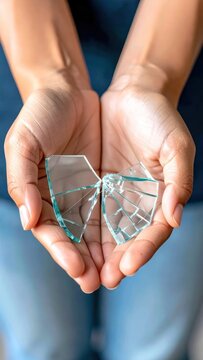 Gentle Hands Holding Broken Glass Shards in Soft Natural Light