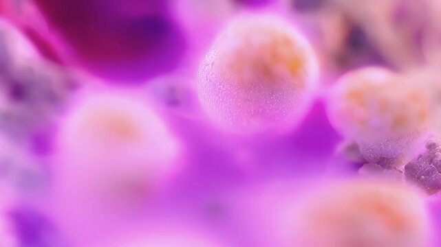 A microscopic image of mast cells in an inflamed area releasing both histamine and other inflammatory mediators.