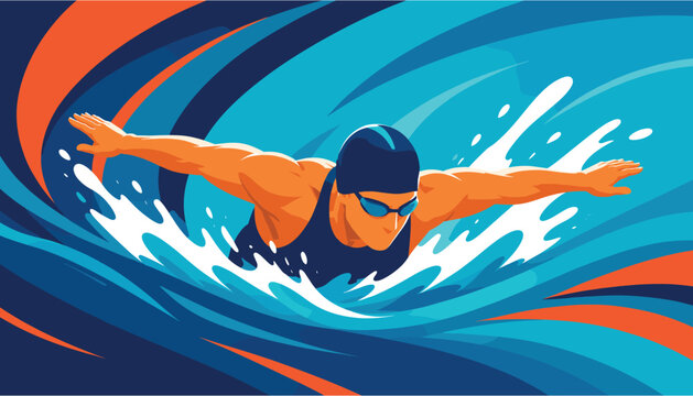 Swimmer doing butterfly stroke in competition illustration