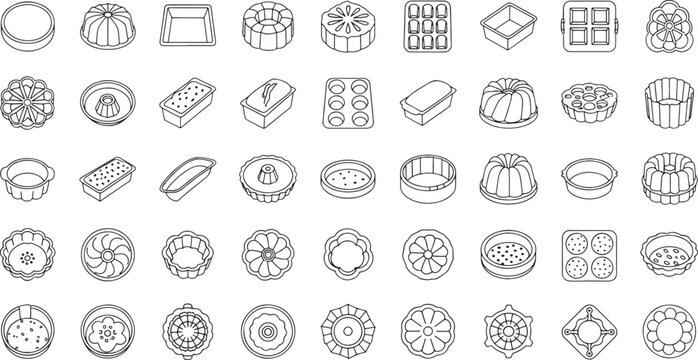 Collection of baking molds and cake pans in various shapes and sizes bundt