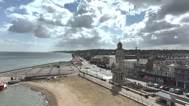 Herne Bay Clock Tower from a drone, Herne Bay, Kent, England