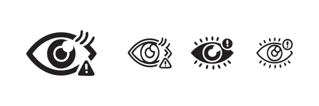 Eye Warning Alert Icon Design Vector. Eye with Warning Symbol Representing Eye Irritation, Allergy, Vision Discomfort, Danger, Safety, and Healthcare Caution