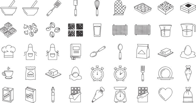 Collection of line for baking and cooking ingredients and tools line food