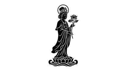 Obraz premium Guan Yin Statue Silhouette with Lotus Flower