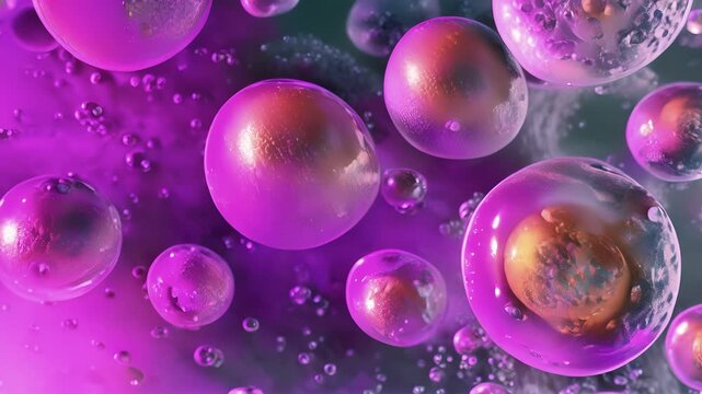 A microscopic view of hematopoietic stem cells undergoing selfrenewal with some cells appearing slightly larger as a result.