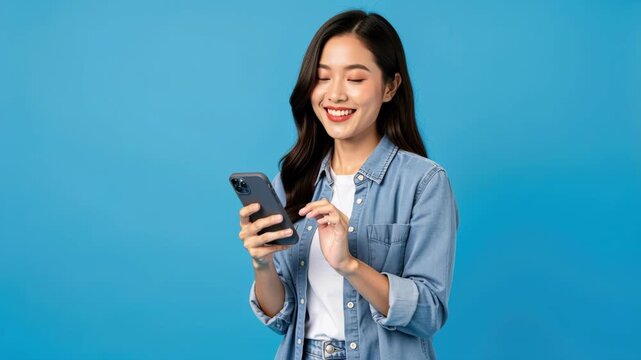 Young Asian Woman Texting on Mobile Phone