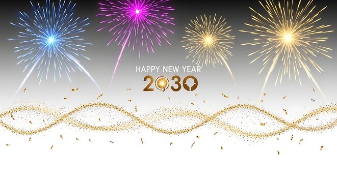 Happy New Year 2030 Fireworks Celebration.