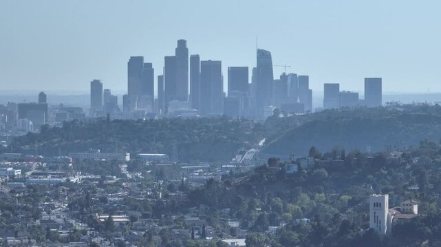 DTLA From Arroyo Seco Los Angeles California Drone Aerial View