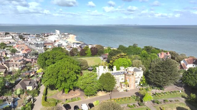 Whitstable Castle and Gardens from a drone, Tankerton, Canterbury, Kent, England