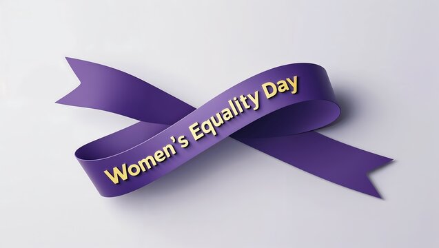 Purple ribbon with womens equality day text on white background