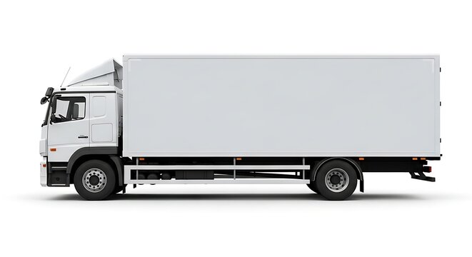 Large white delivery truck vehicle side view.