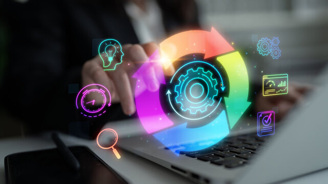 Innovative Workflow Management Concepts with Colorful Icons Representing Collaboration and Efficiency in Modern Business Environment Sigmoid