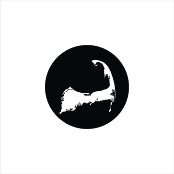 Minimalist Black and White Cape Cod Map Silhouette Icon Vector Illustration
