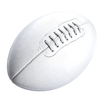Isolated white australian rules football, oval ball with laces, textured surface, studio shot