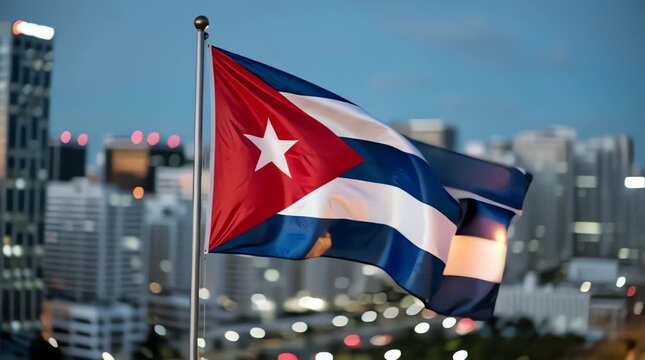 Cuba flag waving, Cuban national symbol, country's pride. Dynamic fabric motion of the Republic of Cuba banner fluttering in the wind. Patriotism and national identity concept.