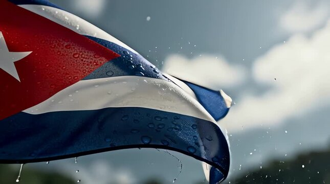 Cuba flag waving, Cuban national symbol, country's pride. Dynamic fabric motion of the Republic of Cuba banner fluttering in the wind. Patriotism and national identity concept.
