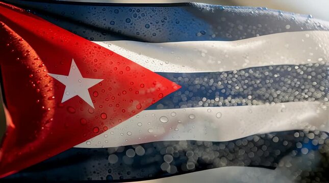 Cuba flag waving, Cuban national symbol, country's pride. Dynamic fabric motion of the Republic of Cuba banner fluttering in the wind. Patriotism and national identity concept.