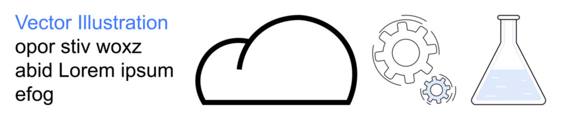 Fototapeta premium Science, technology, engineering, cloud computation, innovation, system integration. Cloud icon, gear symbols and flask. Cloud computation and technology are highlighted concepts