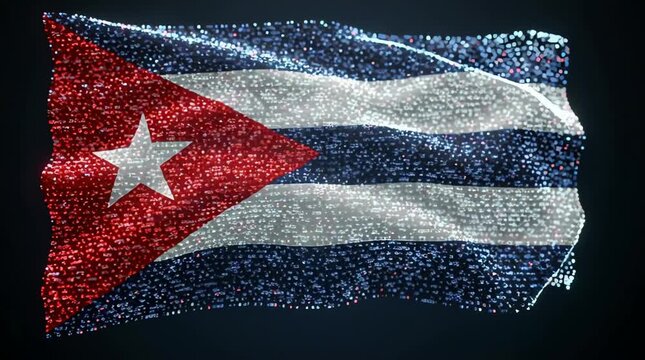 Cuba flag waving, Cuban national symbol, country's pride. Dynamic fabric motion of the Republic of Cuba banner fluttering in the wind. Patriotism and national identity concept.