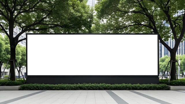 Large empty outdoor billboard display situated in an urban park environment, ready for advertising design or promotional messages, offering a perfect blank canvas.