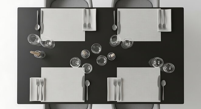 Overhead view of a modern dining table.