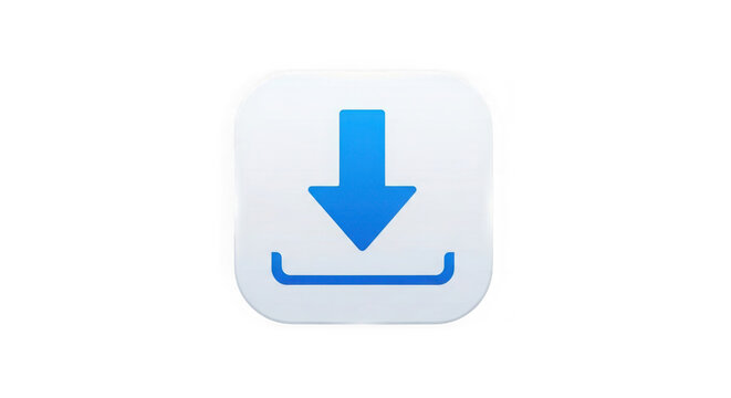 Blue download arrow icon inside a rounded square button isolated on transparent background