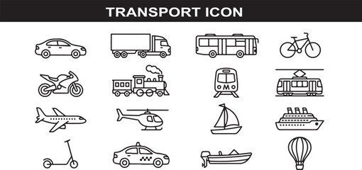 Transport icons collection with various vehicles on white background © RahimaAkther