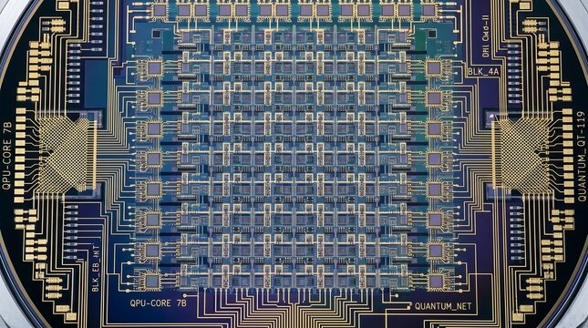 Macro view of advanced semiconductor chip showcasing intricate integrated circuits and microelectronics