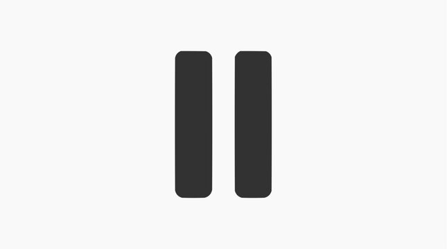 Pause Button Symbol: A minimalist representation of a pause button, indicating a temporary stop or break, rendered in a solid dark grey against a clean white background.
