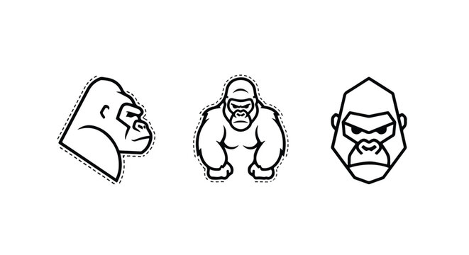 Expressive gorilla face line art border