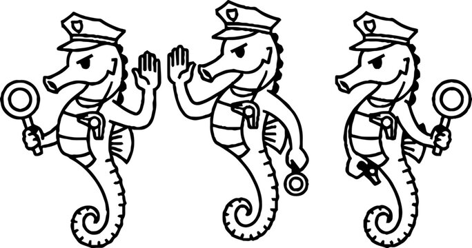 Seahorse police officers with whistles and stop signs