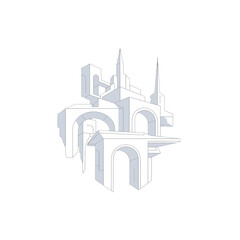 Obraz premium A minimalist illustration of abstract geometric architectural forms