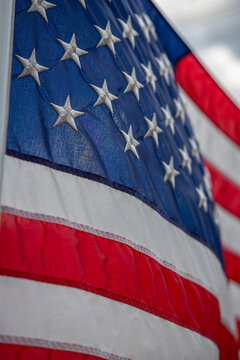 American Flag blowing in the wind detail